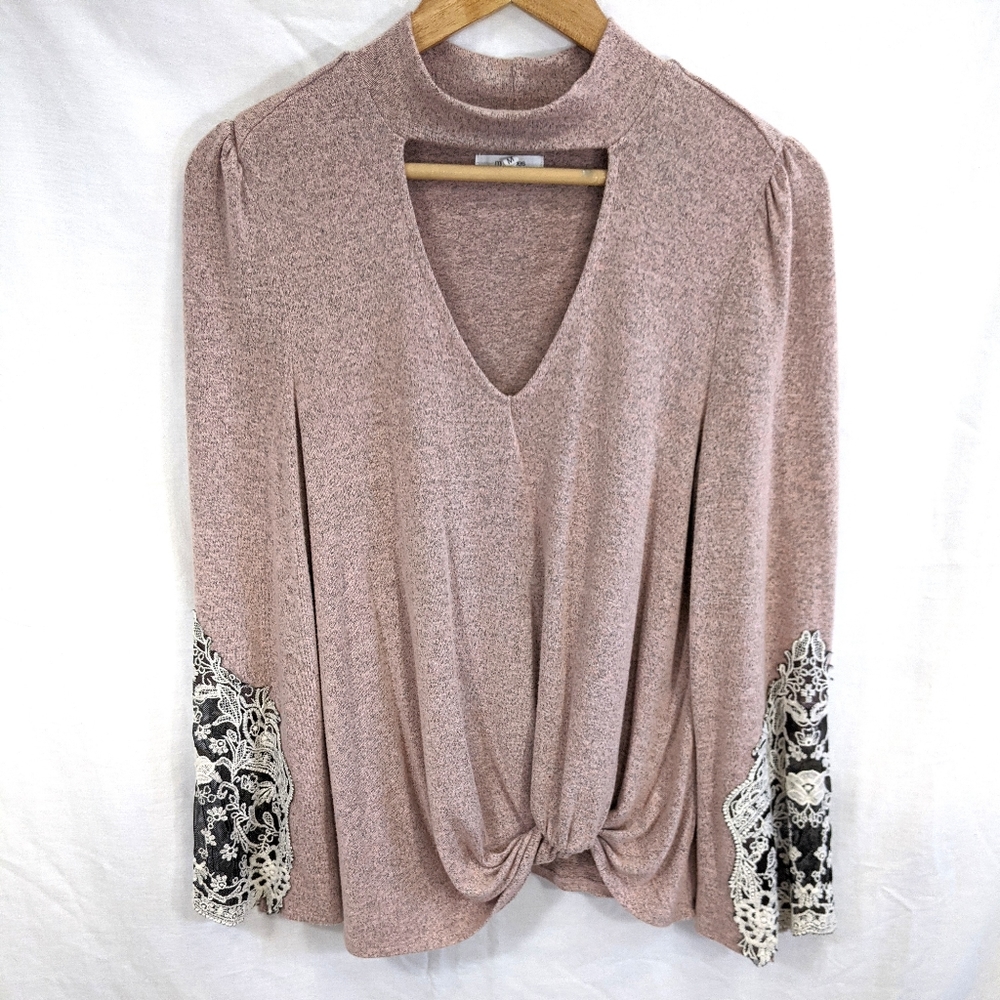 Maurices Pink Hacci GG Neck Floral Sleeve Top, M
